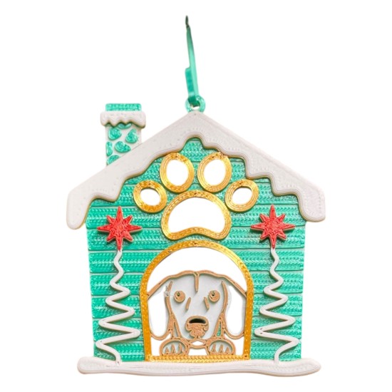3D print Christmas Ornament Dog House Paw Green