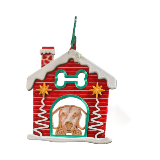 3D print Christmas Ornament Dog House Bone Red