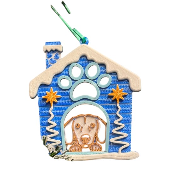 3D print Christmas Ornament Dog House Paw Blue
