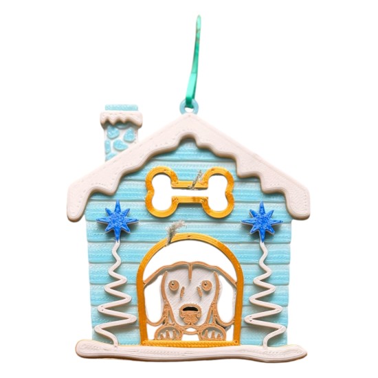3D print Christmas Ornament Dog House Bone Blue