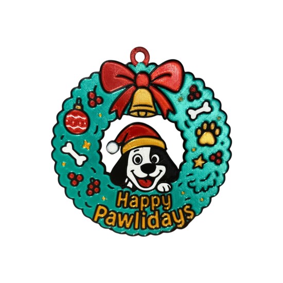 3D print Christmas Ornament Happy Pawlidays