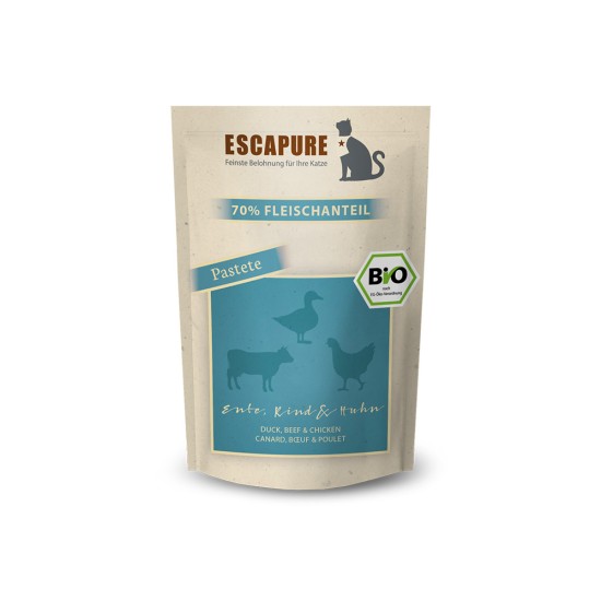 Escapure Chat Pochette de nourriture humide BIO canard, bœuf & poulet