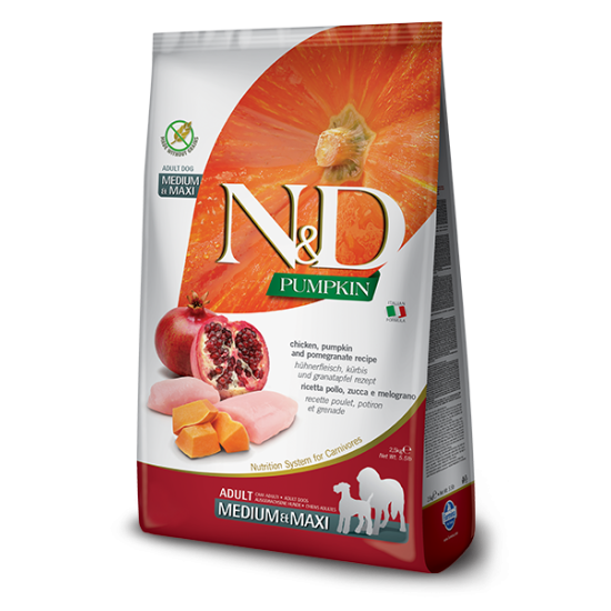Farmina N&D Pumpkin Kip & Granaatappel, 12 kg (Medi/Maxi)