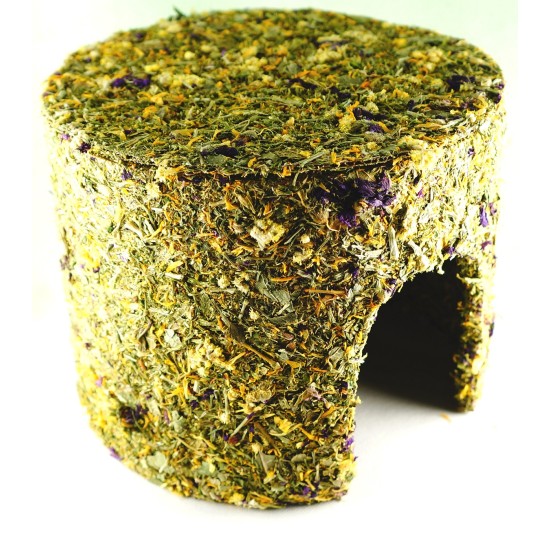 Maison d'herbes aromatiques sur piquet de jambon avec fleurs, grande