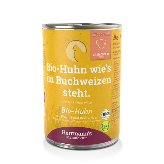 Herrmanns Bio Kip met Venkel, 400 g (blik)