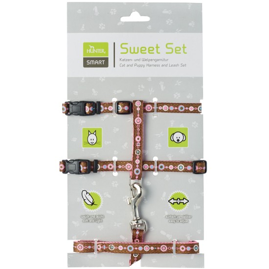 Harnais et laisse Hunter pour chat et chiot, marron/rose