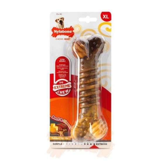 Nylabone Chew Textured Bone Steak & Cheese, XL